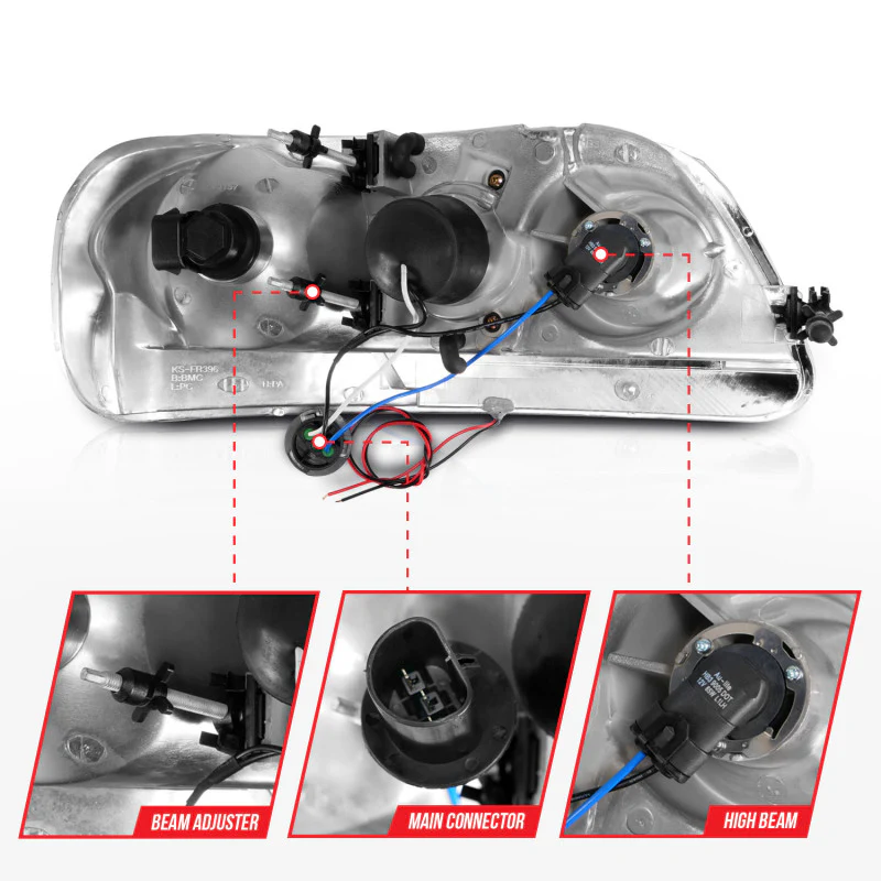 ANZO 1997-2003 Ford F-150 Projector Headlights w/ Light Bar Black Housing - Image 5