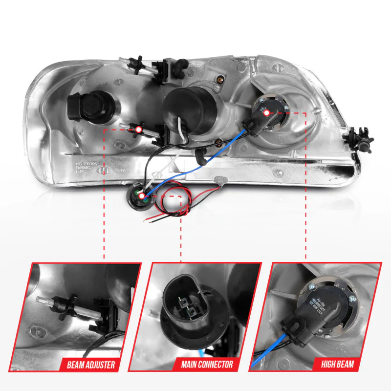 ANZO 1997-2003 Ford F-150 Projector Headlights w/ Light Bar Black Housing - Image 9
