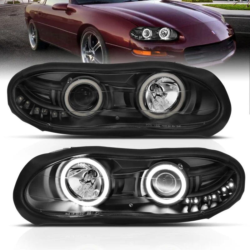 ANZO 1998-2002 Chevrolet Camaro Projector Headlights w/ Halo Black - Image 2