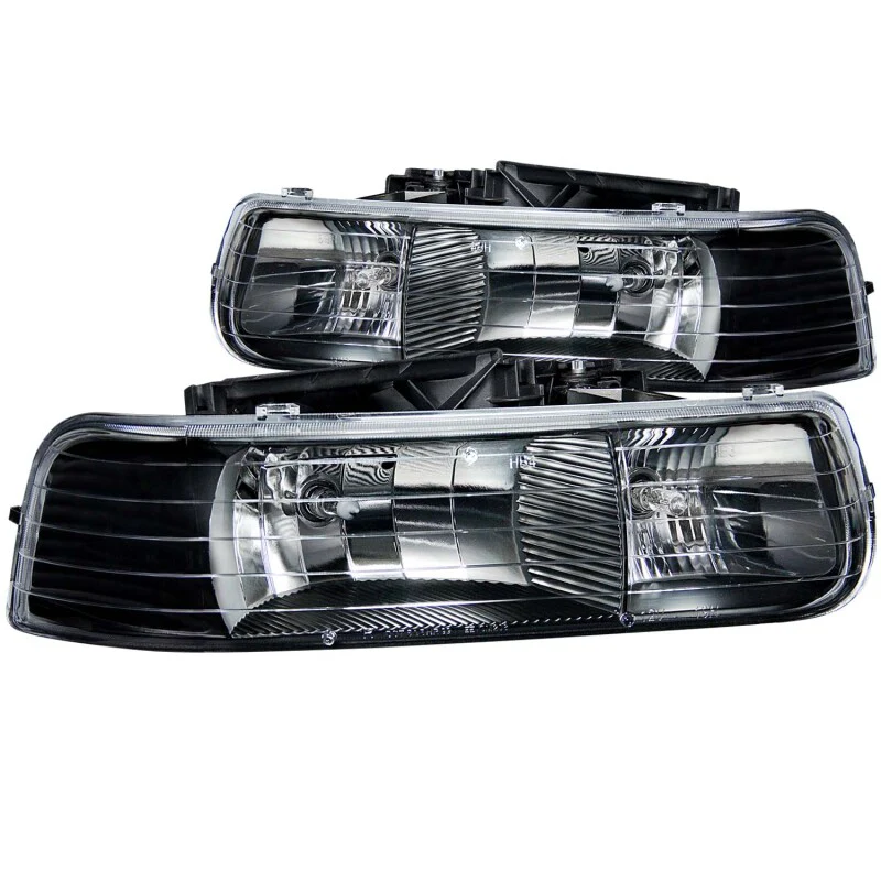 ANZO 1999-2002 Chevrolet Silverado 1500 Crystal Headlights Black - Image 2