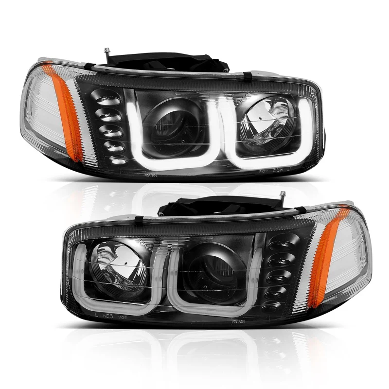 ANZO 1999-2006 GMC Sierra 1500 Projector Headlights w/ U-Bar Black - Image 4