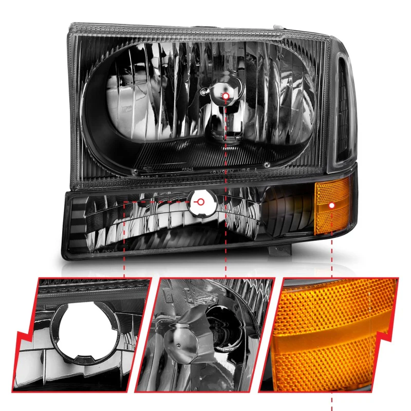 ANZO 2000-2004 Ford Excursion Crystal Headlights Black - Image 13