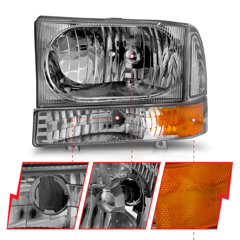 ANZO 2000-2004 Ford Excursion Crystal Headlights Chrome w/ Corner Lights 2pc - Image 4