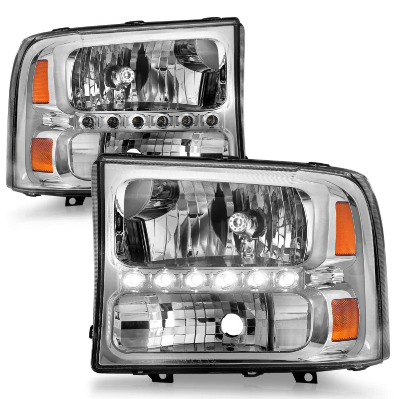 ANZO 2000-2004 Ford Excursion Crystal Headlights Chrome w/ LED 1pc - Image 5