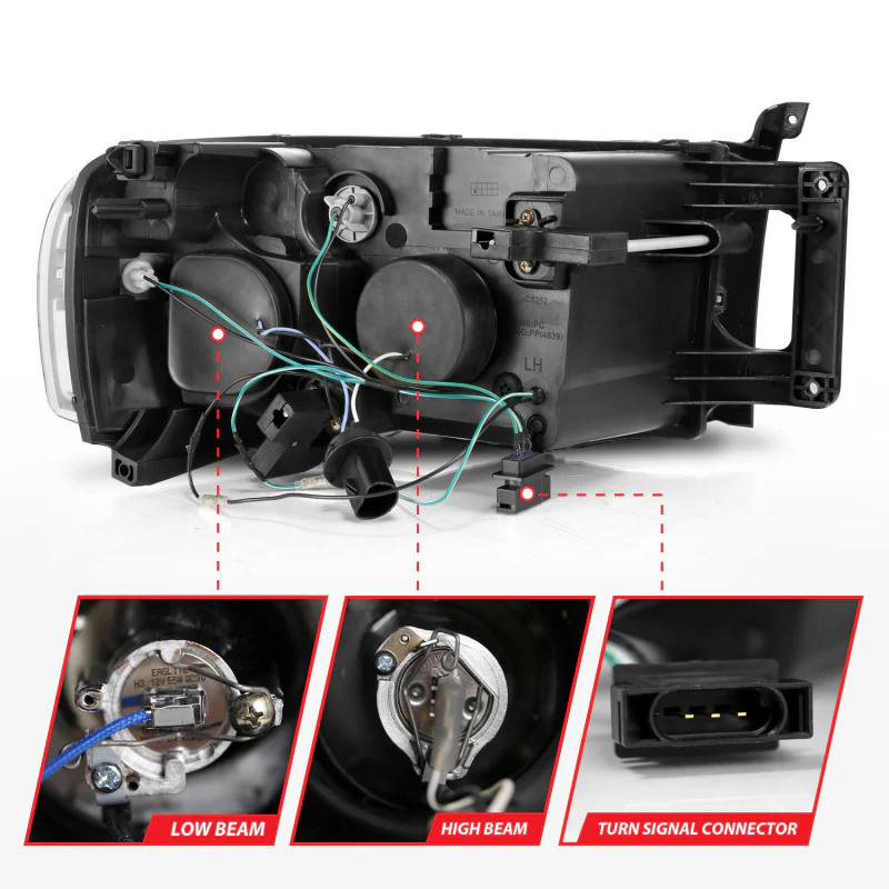 ANZO 2002-2005 Dodge Ram 1500 Projector Headlights w/ Halo Black Clear Amber - Image 5