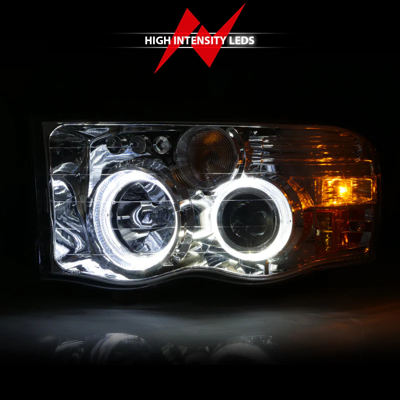 ANZO 2002-2005 Dodge Ram 1500 Projector Headlights w/ Halo Chrome Clear Amber - Image 3