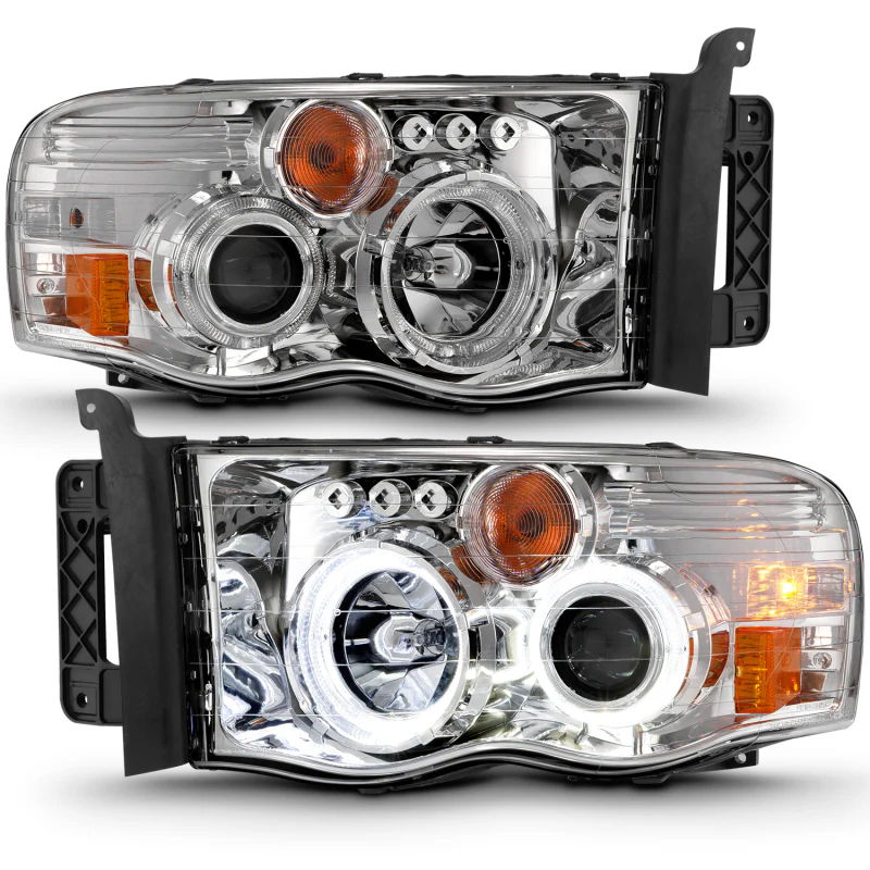 ANZO 2002-2005 Dodge Ram 1500 Projector Headlights w/ Halo Chrome Clear Amber - Image 5
