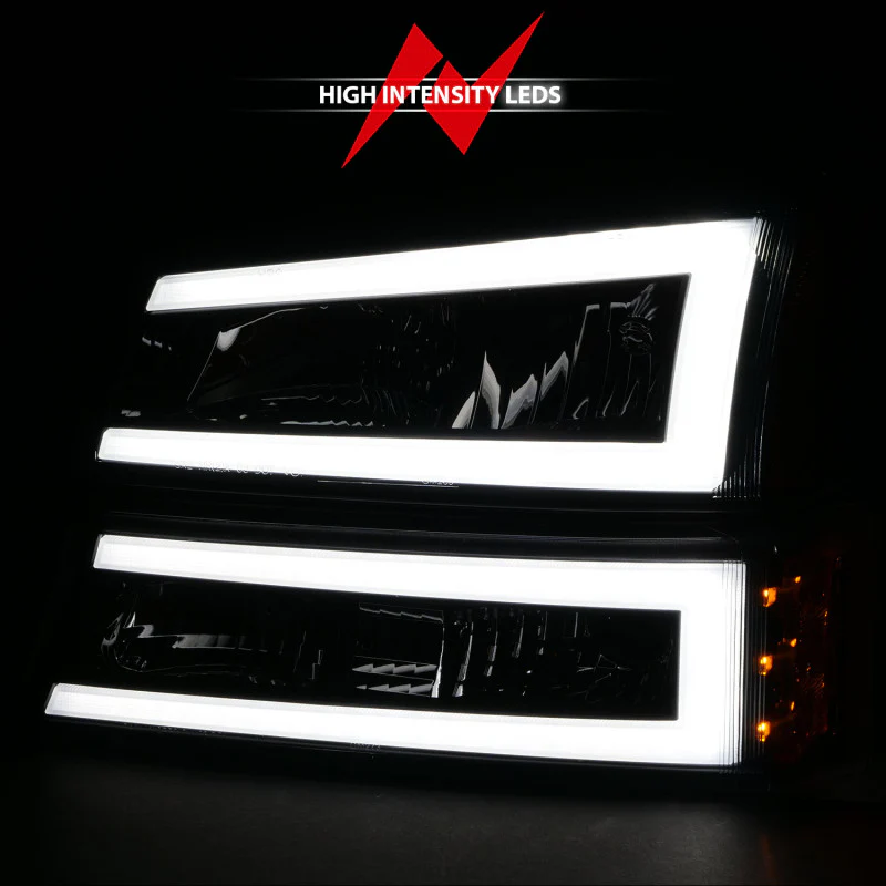ANZO 2003-2006 Chevrolet Silverado 1500 Crystal Headlights w/ Light Bar Black Housing - Image 10