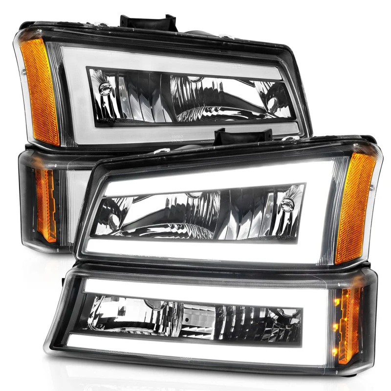 ANZO 2003-2006 Chevrolet Silverado 1500 Crystal Headlights w/ Light Bar Black Housing - Image 3