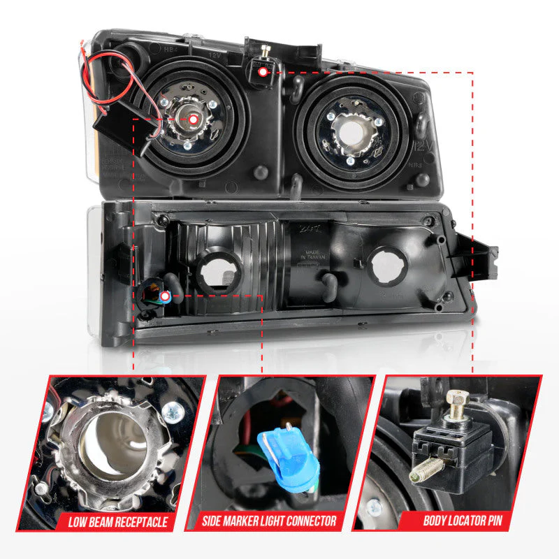 ANZO 2003-2006 Chevrolet Silverado 1500 Crystal Headlights w/ Light Bar Black Housing - Image 6