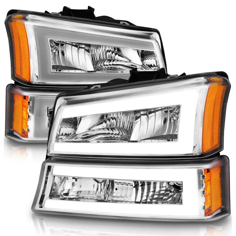ANZO 2003-2006 Chevrolet Silverado 1500 Crystal Headlights w/ Light Bar Chrome Housing - Image 4