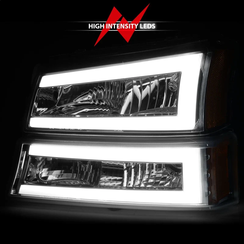 ANZO 2003-2006 Chevrolet Silverado 1500 Crystal Headlights w/ Light Bar Chrome Housing - Image 8