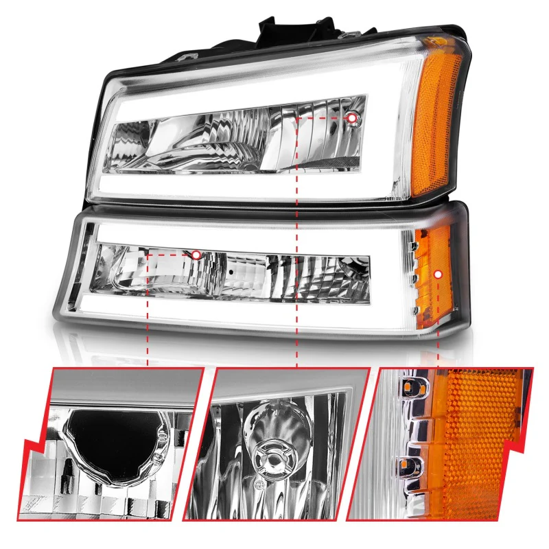 ANZO 2003-2006 Chevrolet Silverado 1500 Crystal Headlights w/ Light Bar Chrome Housing - Image 9