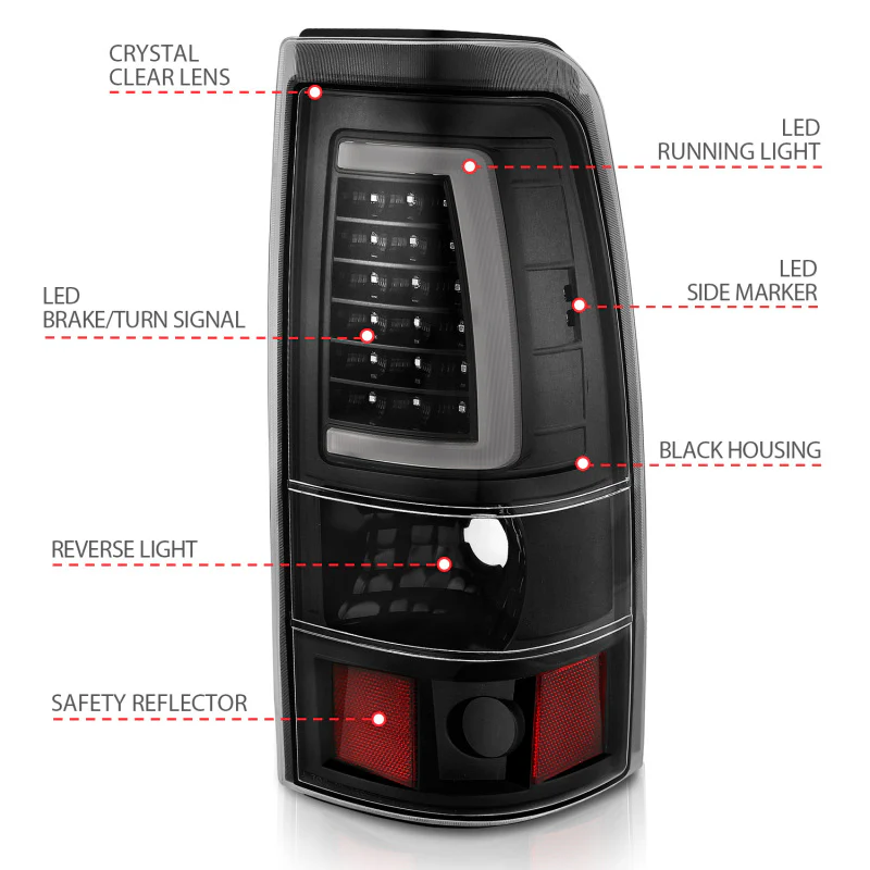 ANZO 2003-2006 Chevy Silverado 1500 LED Taillights Plank Style Black w/Clear Lens - Image 9