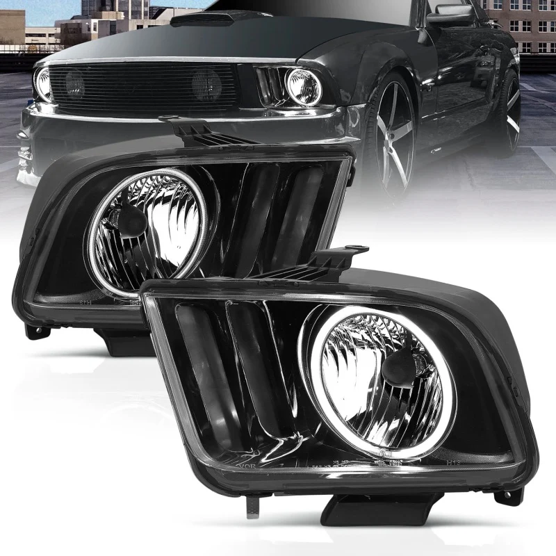 ANZO 2005-2009 Ford Mustang Crystal Headlights w/ Halo Black (CCFL) - Image 3