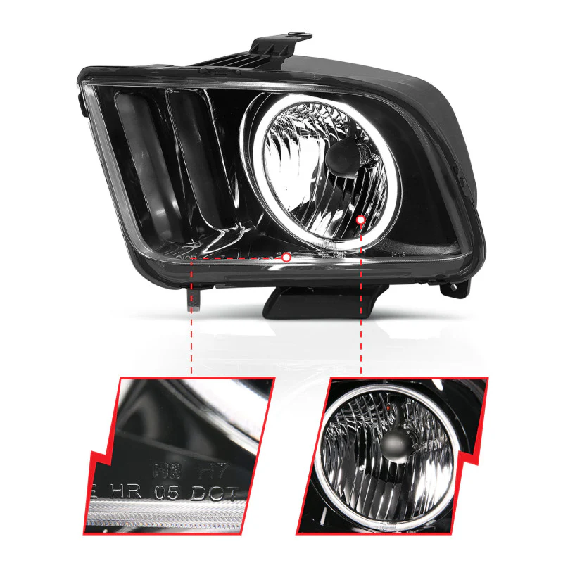 ANZO 2005-2009 Ford Mustang Crystal Headlights w/ Halo Black (CCFL) - Image 5