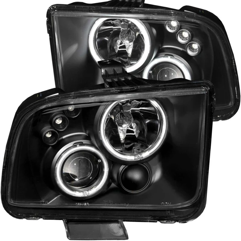 ANZO 2005-2009 Ford Mustang Projector Headlights w/ Halo Black - Image 2