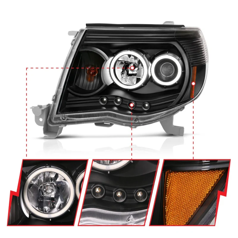 ANZO 2005-2011 Toyota Tacoma Projector Headlights w/ Halo Black - Image 10