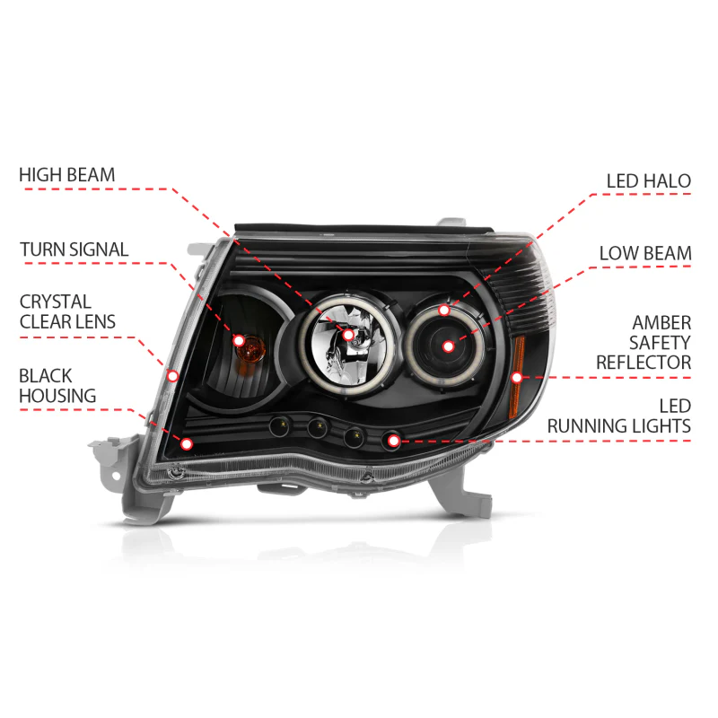 ANZO 2005-2011 Toyota Tacoma Projector Headlights w/ Halo Black - Image 13