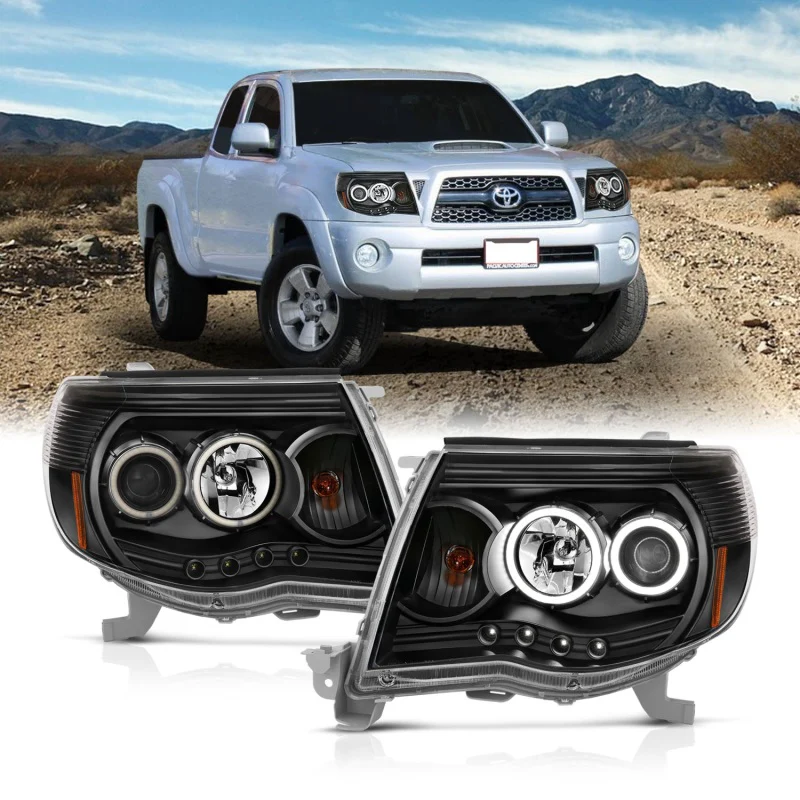ANZO 2005-2011 Toyota Tacoma Projector Headlights w/ Halo Black - Image 2
