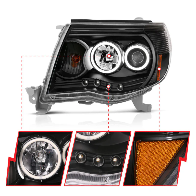ANZO 2005-2011 Toyota Tacoma Projector Headlights w/ Halo Black - Image 5