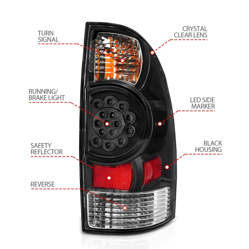 ANZO 2005-2015 Toyota Tacoma LED Taillights Black - Image 7