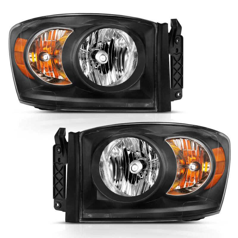 ANZO 2006-2009 Dodge Ram 1500 Crystal Headlight Black Amber - Image 3