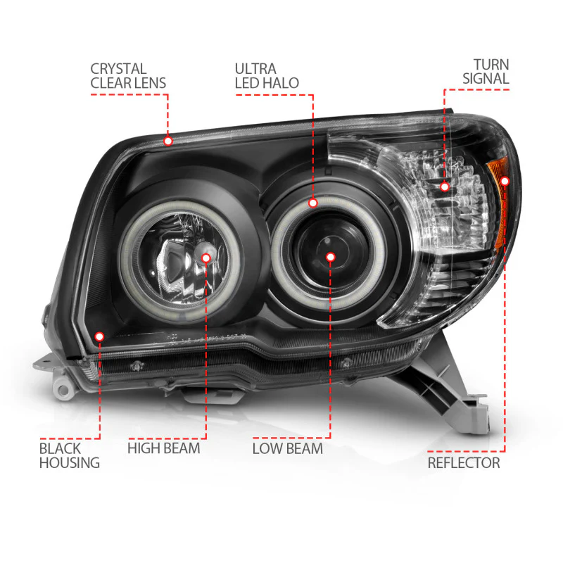 ANZO 2006-2009 Toyota 4Runner Projector Headlights w/ Halo Black - Image 5
