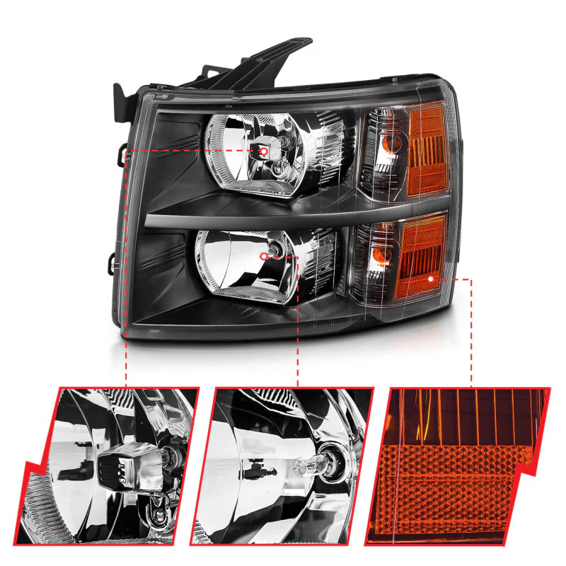 ANZO 2007-2013 Chevrolet Silverado Crystal Headlights Black - Image 3