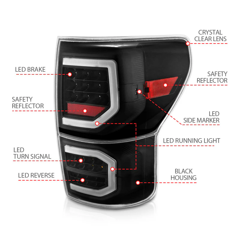 ANZO 2007-2013 Toyota Tundra LED Taillights Plank Style Black w/Clear Lens - Image 13
