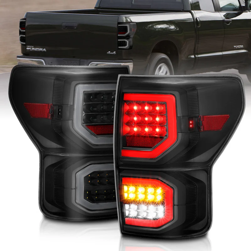 ANZO 2007-2013 Toyota Tundra LED Taillights Plank Style Black w/Smoke Lens - Image 2