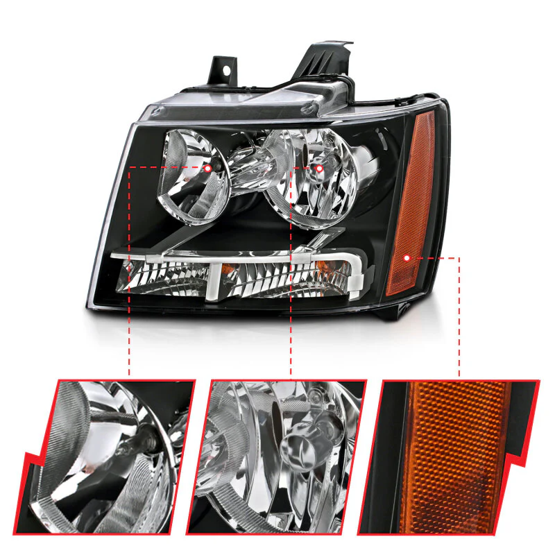 ANZO 2007-2014 Chevrolet Tahoe/Suburban Crystal Headlights Black - Image 3