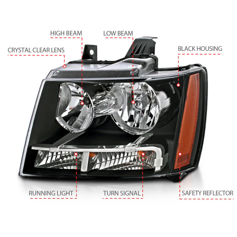 ANZO 2007-2014 Chevrolet Tahoe/Suburban Crystal Headlights Black - Image 9
