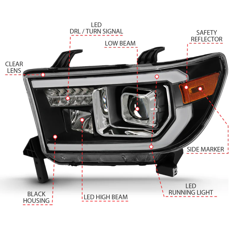 ANZO 2007-2014 Toyota Tundra Projector Light Bar H.L Black Amber(Led High Beam) (Halogen Version) - Image 6