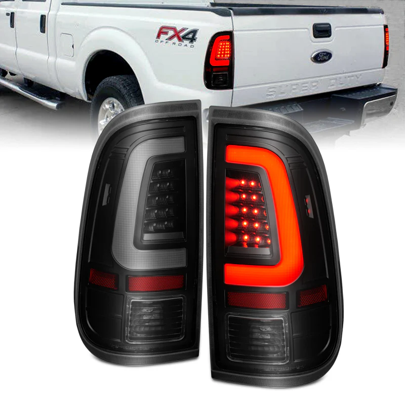 ANZO 2008-2016 Ford F-250 LED Tail w/ Lights Bar Black Housing Smoke Lens - Image 2