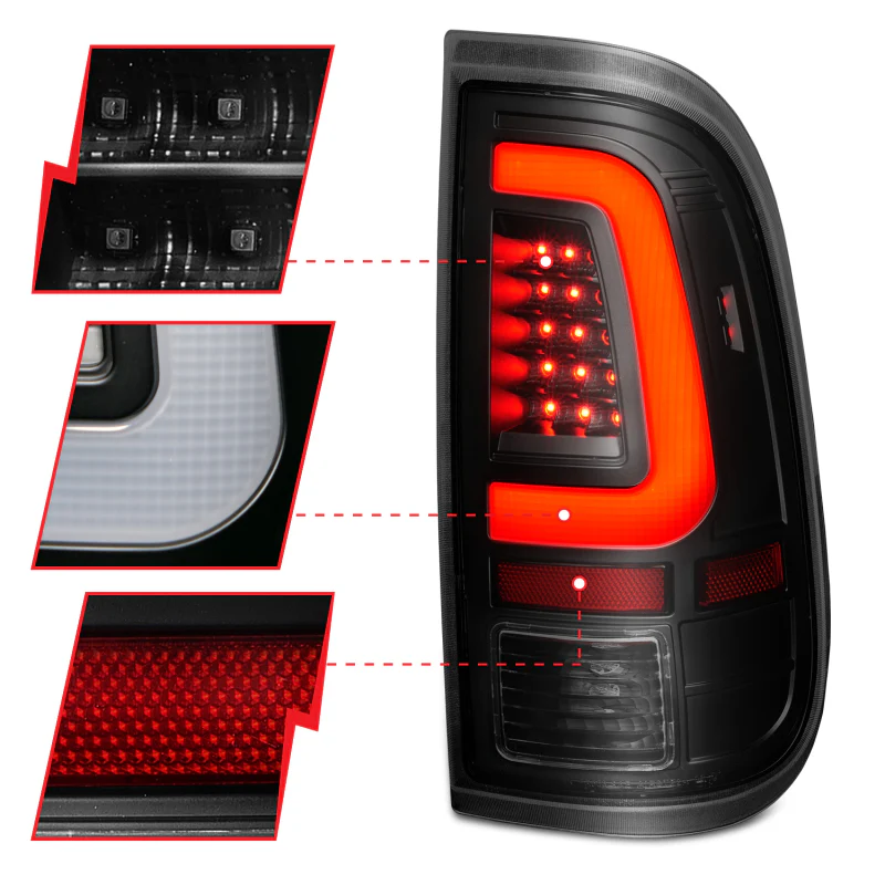 ANZO 2008-2016 Ford F-250 LED Tail w/ Lights Bar Black Housing Smoke Lens - Image 8