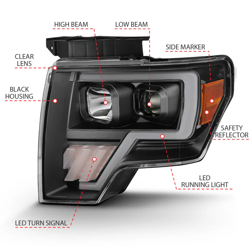 ANZO 2009-2014 Ford F-150 Projector Light Bar G4 H.L. Black Amber - Image 6