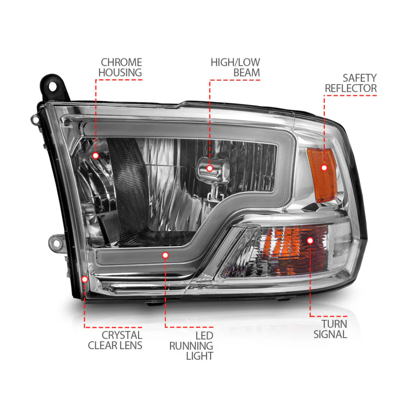 ANZO 2009-2018 Dodge Ram 1500/ 2500/ 3500 Crystal Headlights w/ Light Bar Chrome Housing - Image 12