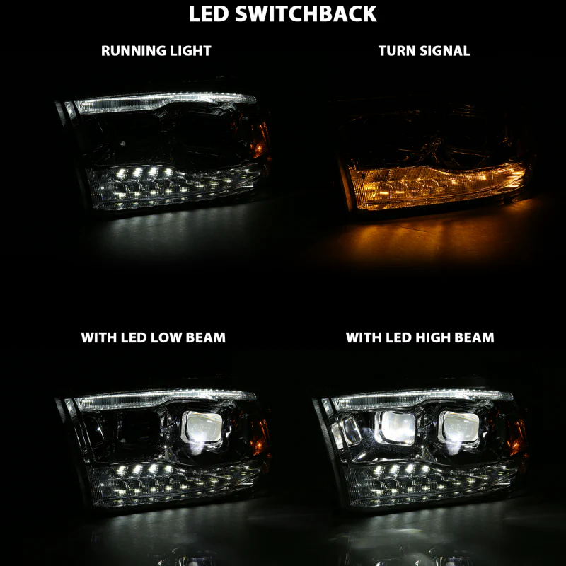 ANZO 2009-2018 Dodge Ram 1500 Led Projector Plank Style Switchback H.L Halo Chrome Amber (OE Style) - Image 6