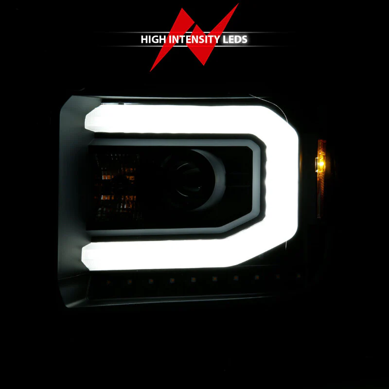 ANZO 2014-2015 GMC Sierra 1500 Projector Headlights w/ Light Bar Black Housing (Halogen Type) - Image 10