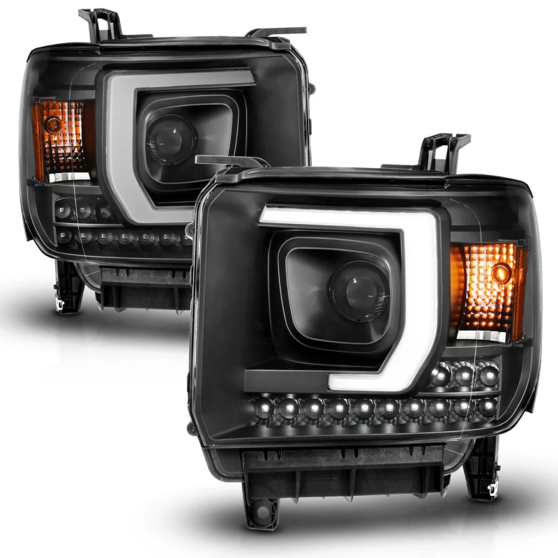 ANZO 2014-2015 GMC Sierra 1500HD Projector Plank Style Headlight Black W/ DRL - Image 4