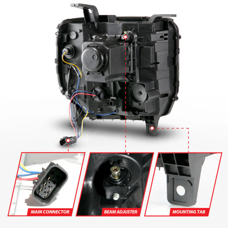 ANZO 2014-2015 GMC Sierra 1500HD Projector Plank Style Headlight Black W/ DRL - Image 7