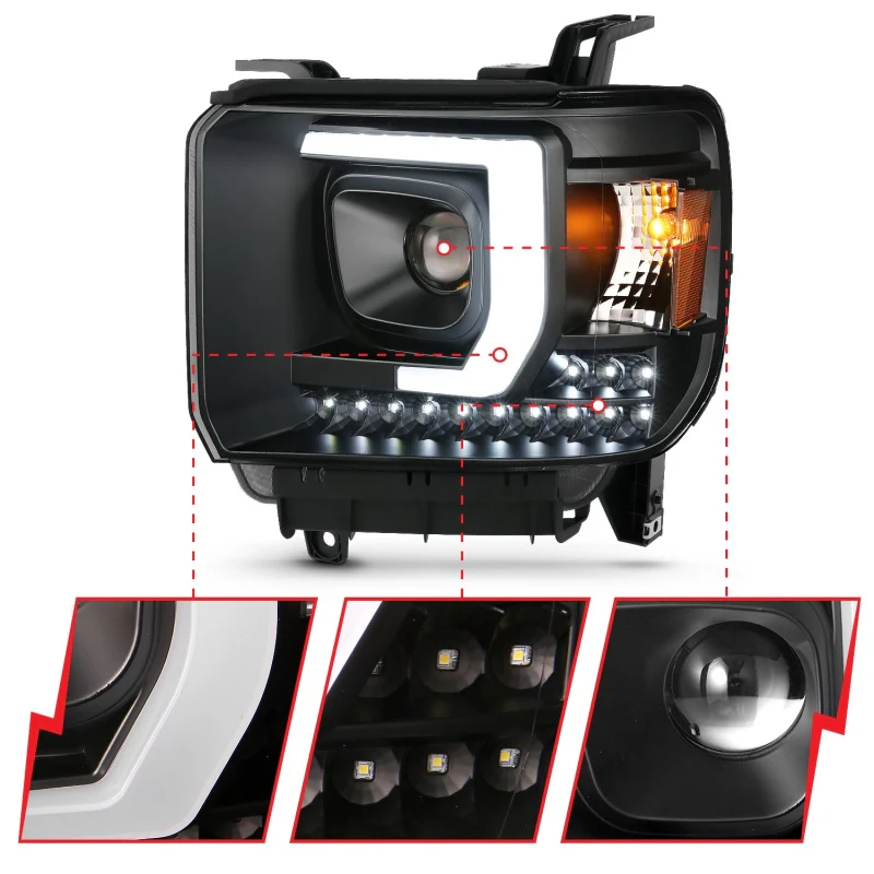 ANZO 2014-2015 GMC Sierra 1500HD Projector Plank Style Headlight Black W/ DRL - Image 9