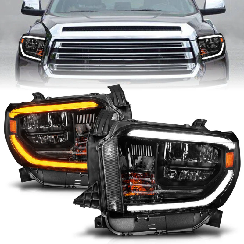 ANZO 2014-2017 Toyota Tundra LED Crystal Headlights w/ Switchback Black Housing w/ DRL - Image 2