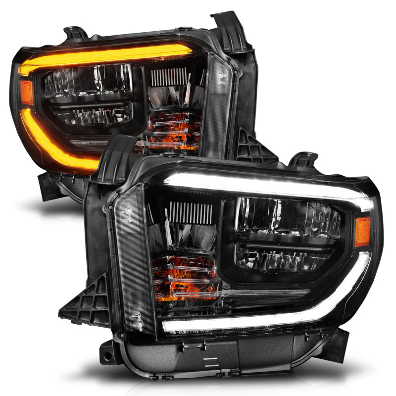 ANZO 2014-2017 Toyota Tundra LED Crystal Headlights w/ Switchback Black Housing w/ DRL - Image 5