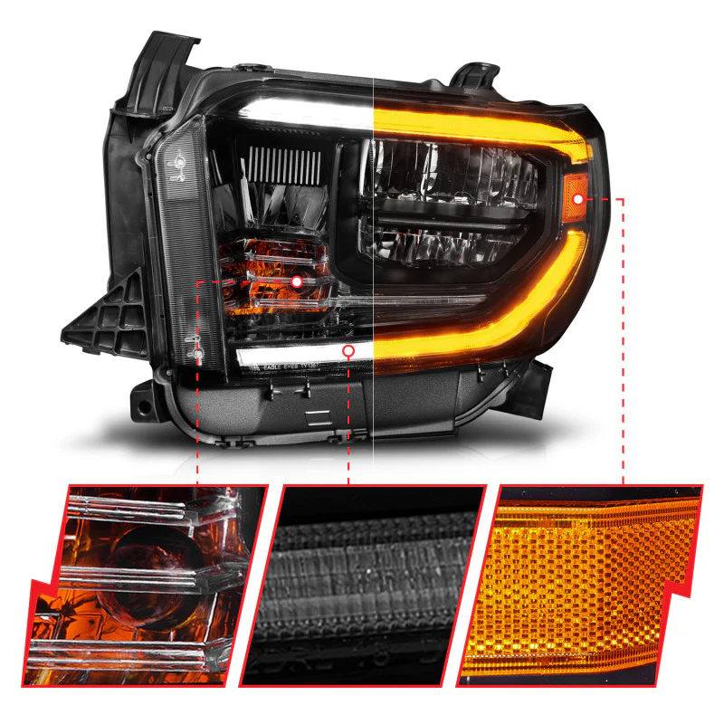 ANZO 2014-2017 Toyota Tundra LED Crystal Headlights w/ Switchback Black Housing w/ DRL - Image 6