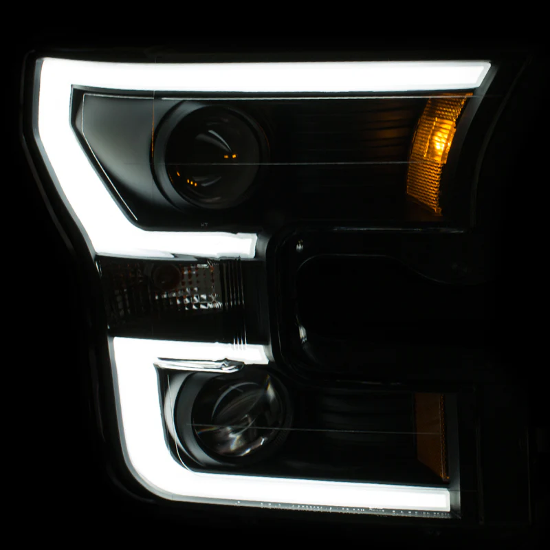 ANZO 2015-2016 Ford F-150 Projector Headlights w/ Plank Style Design Black w/ Amber - Image 3