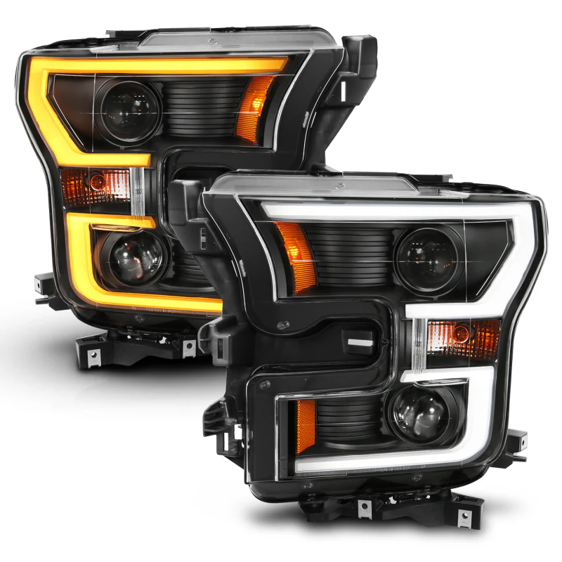 ANZO 2015-2017 Ford F-150 Projector Headlights w/ Plank Style Switchback Black w/ Amber - Image 6