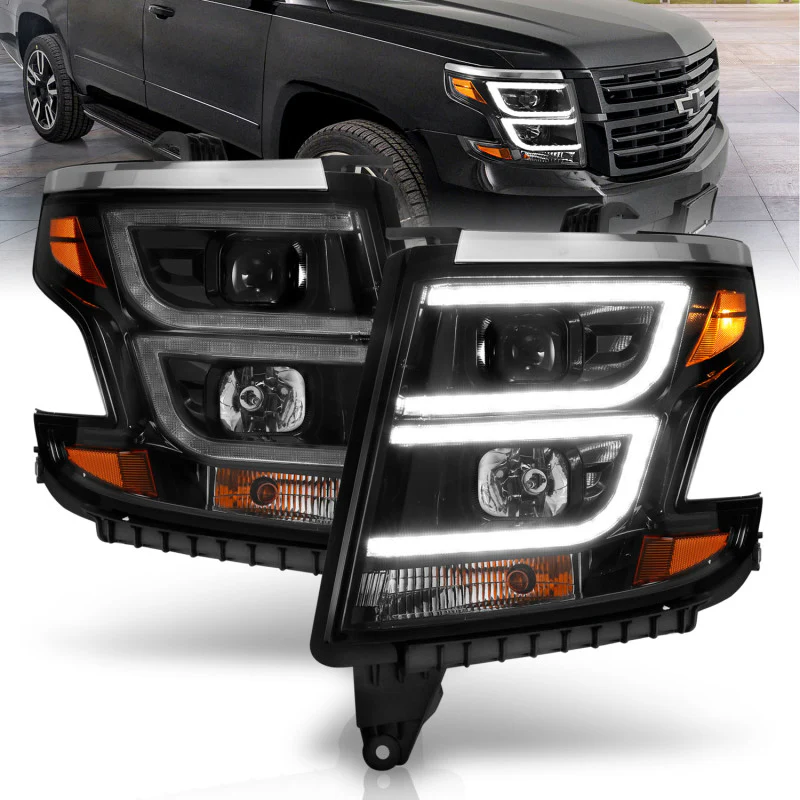 ANZO 2015-2020 Chevy Tahoe Projector Headlights Plank Style Black w/DRL - Image 2