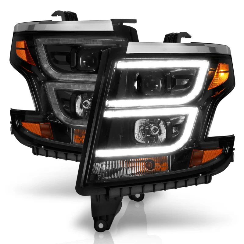 ANZO 2015-2020 Chevy Tahoe Projector Headlights Plank Style Black w/DRL - Image 4